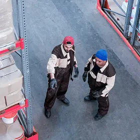 Two crew members standing on a vessel deck